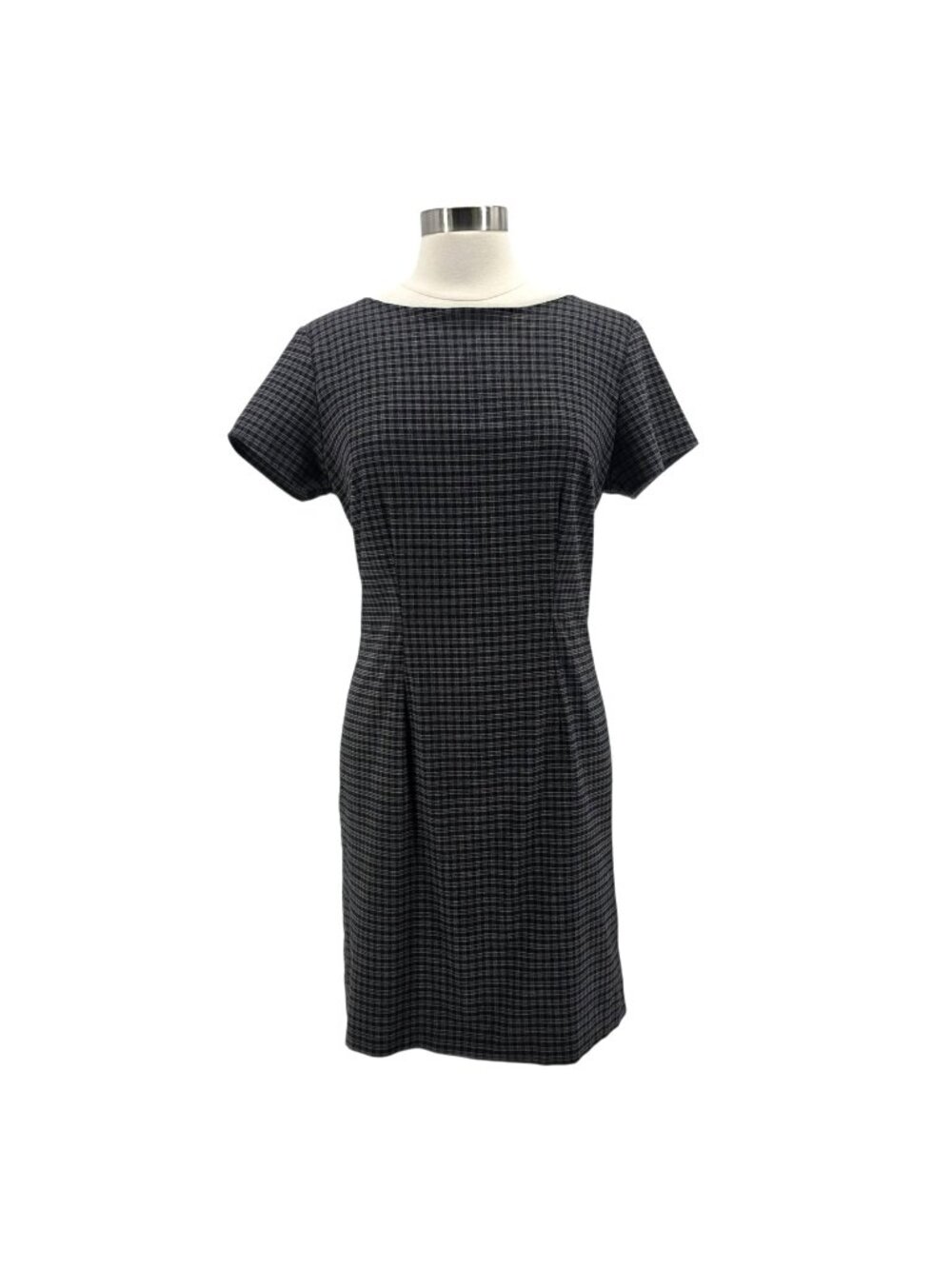 Vintage Meghan Matthews 10/12 Dress Pencil Plaid Mini Black White 90s Preppy